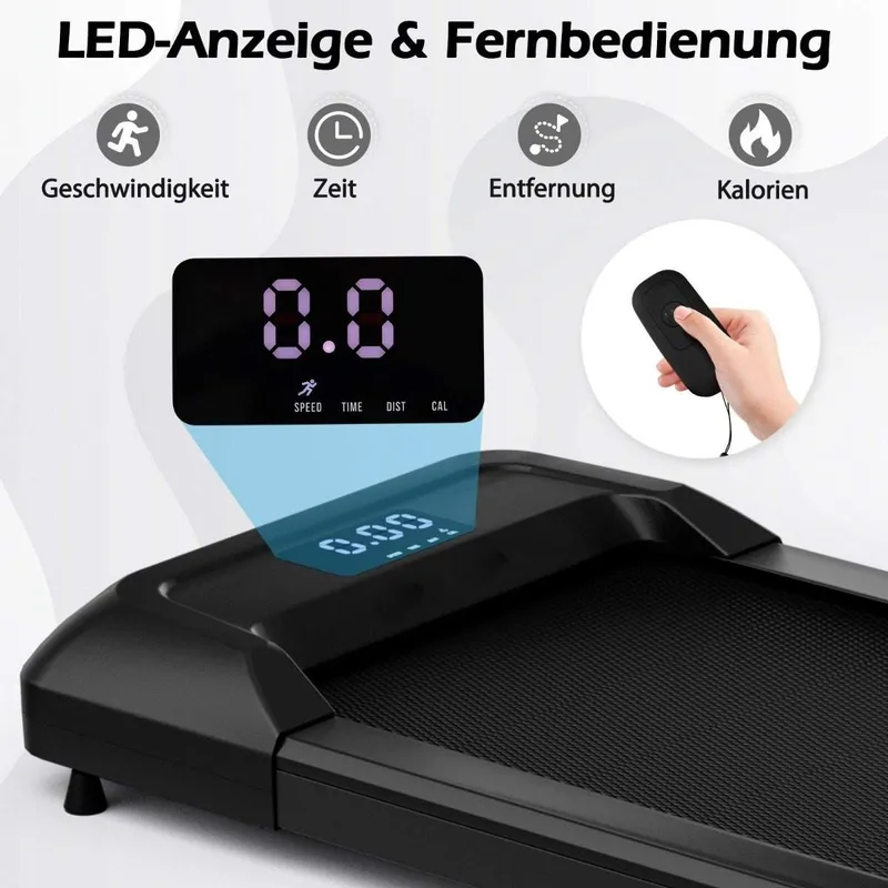 2 i 1 löpband under skrivbordet gångplatta med LED-display 122 x 53 x 15 cm svart
