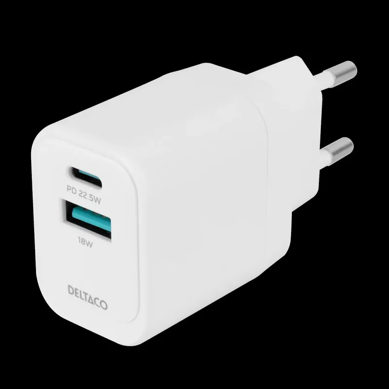 Väggladdare USB-A 18 W och USB-C PD 20 W Vit