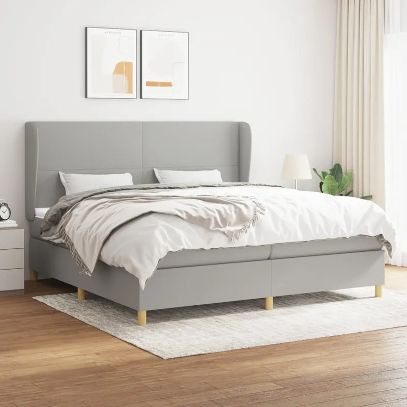vidaXL Ramsäng med madrass ljusgrå 200×200 cm tyg (#2655)