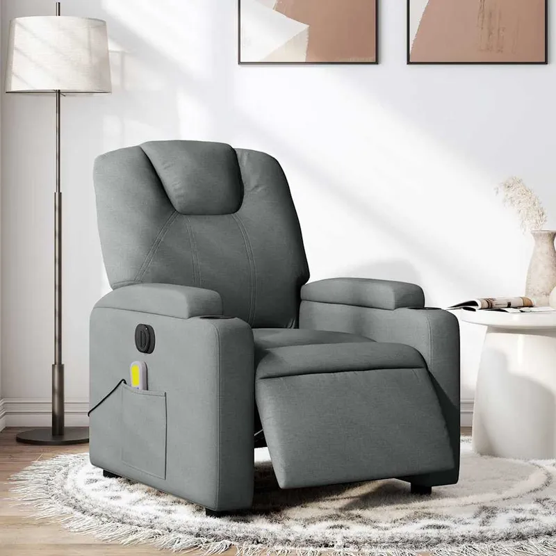 vidaXL Elektrisk massagefåtölj mörkgrå tyg (#8459)