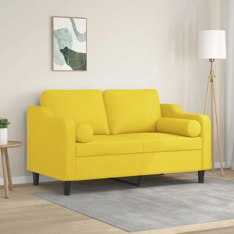 vidaXL 2-sits soffa med prydnadskuddar ljusgul 120 cm tyg (#8095)