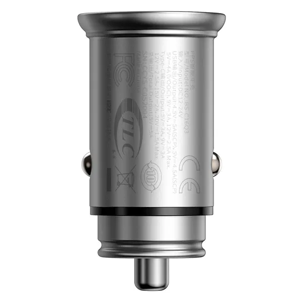Snabb Billaddare för USB/USB Typ-C 30W – Silver