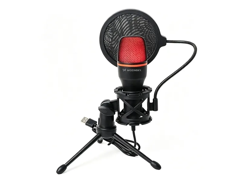 Wozinsky WM-W111 wired studio gaming microphone on a stand with RGB backlight - black