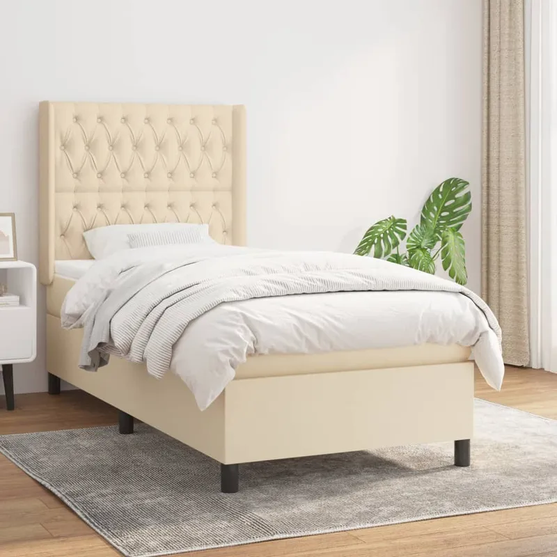 vidaXL Ramsäng med madrass gräddvit 90×190 cm tyg (#4118)