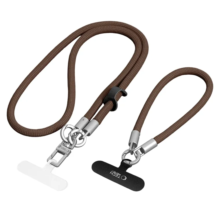 Tech-Protect C10S Crossbody Phone Lanyard (114 cm) + Wrist Lanyard (31 cm) - Brown-Titanium