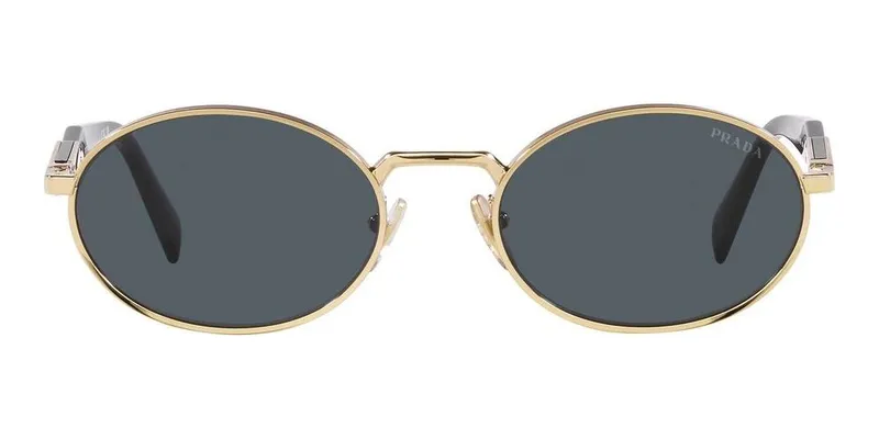 Prada Bokstavsdekor Ovala Solglasögon Dam Solglasögon Guld PR65ZSZVN09T Basic Packaging-Eyeglass Case+Box,55,Gold