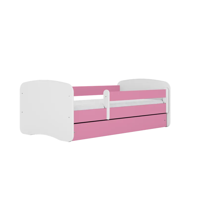 Babydreams juniorsäng, med madrass, stödbräda, låda - vitt och rosa laminat (140×70)