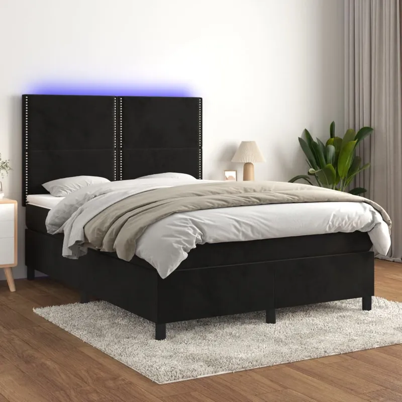 vidaXL Ramsäng med madrass & LED svart 140×200 cm sammet (#5911)
