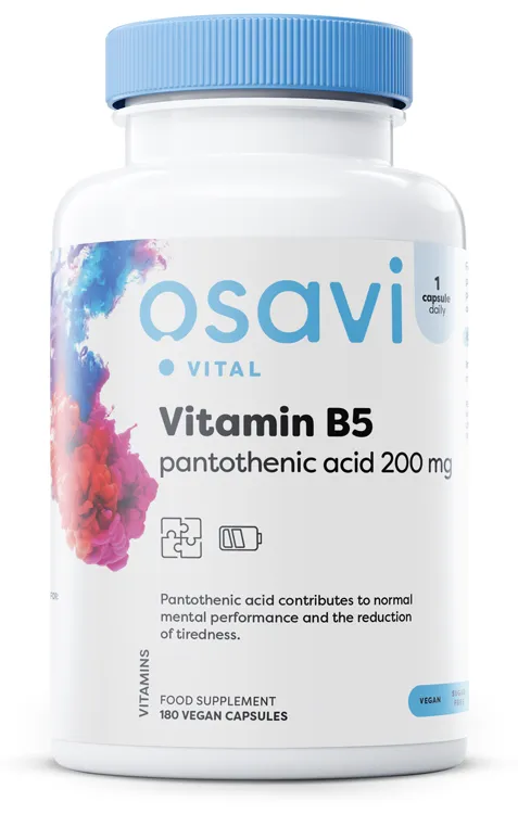 Osavi – Vitamin B5 Pantotensyra, 200 mg, 180 vegankapslar