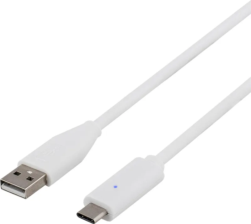 Laddkabel USBA/USBC, vit, 2m Deltaco