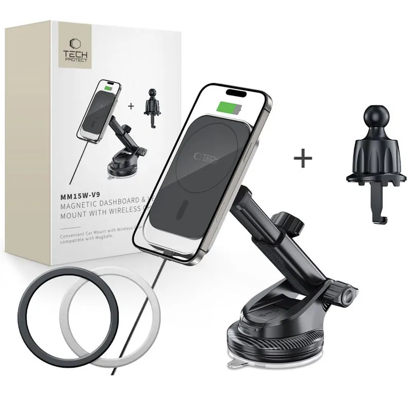 Tech-Protect MM15W-V9 Car Mount with MagSafe for Dashboard and Ventilation Grille 15W - Black