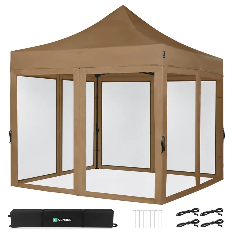 Easy-Up Partytält – 3×3 m | Set inkl. Myggnätsväggar – Beige