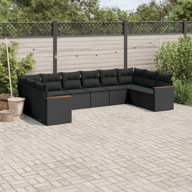vidaXL Loungegrupp 10 delar med svarta dynor konstrotting (#2879)