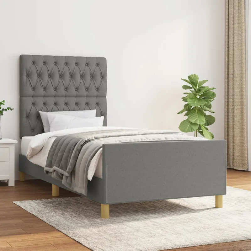 vidaXL Sängram utan madrass mörkgrå 90×190 cm tyg (#7628)