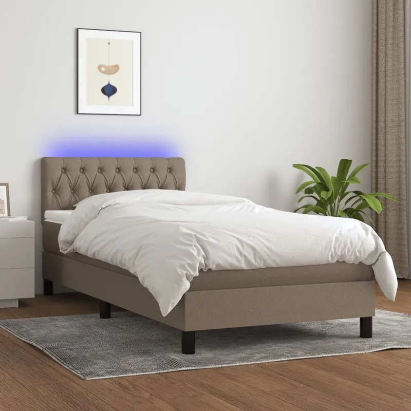 vidaXL Ramsäng med madrass & LED taupe 90×200 cm tyg (#8939)
