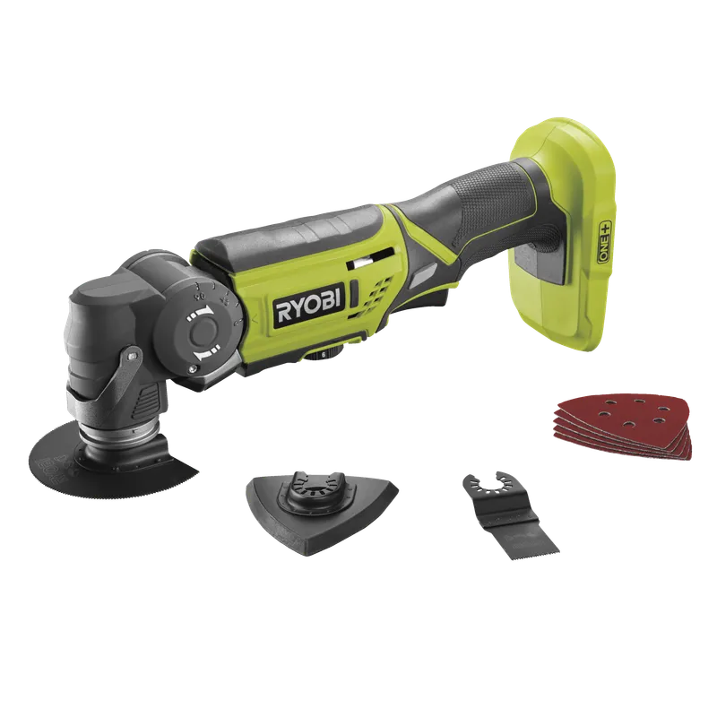 RYOBI - Multiverktyg 18V ONE+ - oscill. 3,2° - 1 trä-metallblad & 1 träblad, 1 slipplatta och 5 slipskivor - R18MT-0