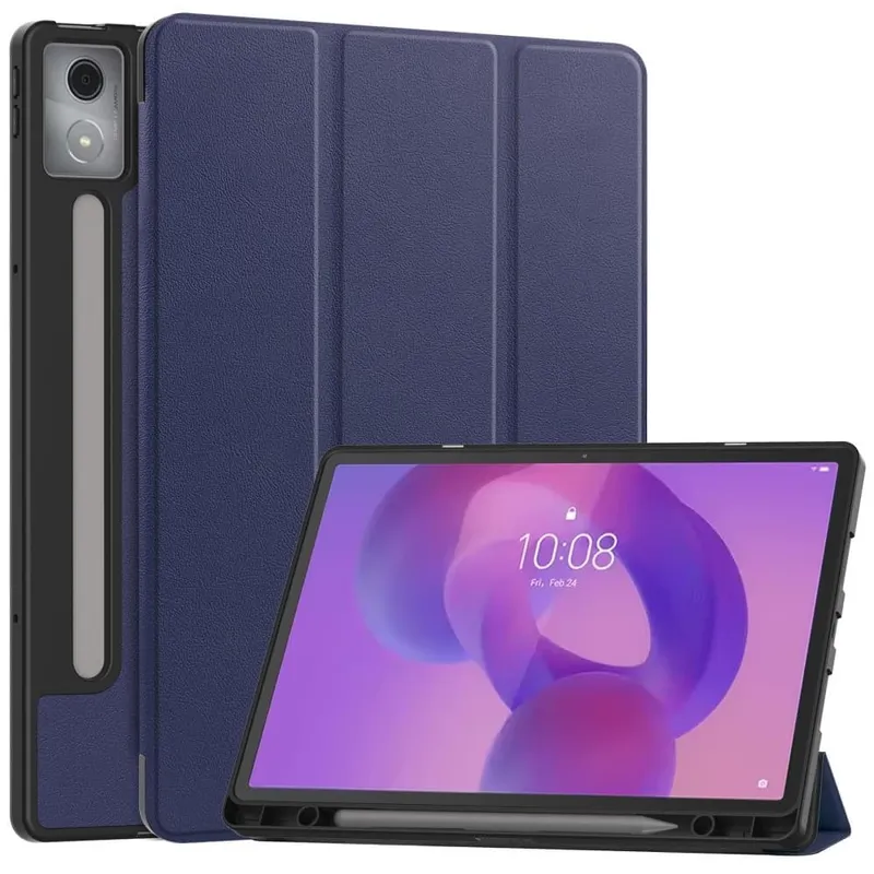 För Lenovo Idea Tab Pro Fodral Tri-Fold Stativ Skal med pennhållare – MörkBlå