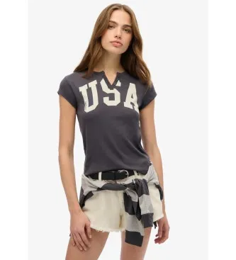Superdry för kvinnor. W1011602A Ath Ess grå T-shirt (M), Casual, Bomull, Kort ärm