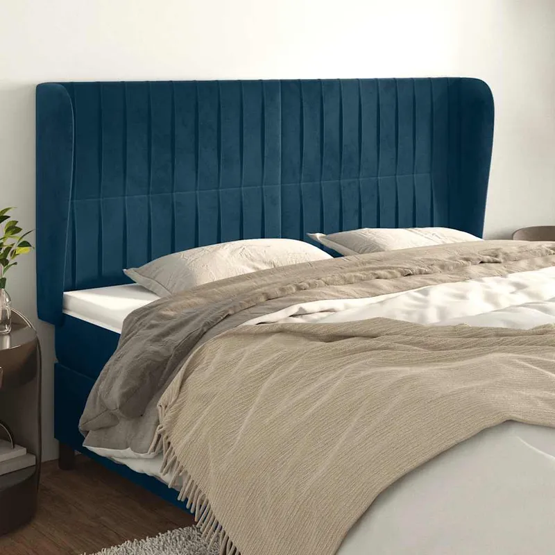 vidaXL Sänggavel med kanter mörkblå 183x23x118/128 cm sammet (#1223)