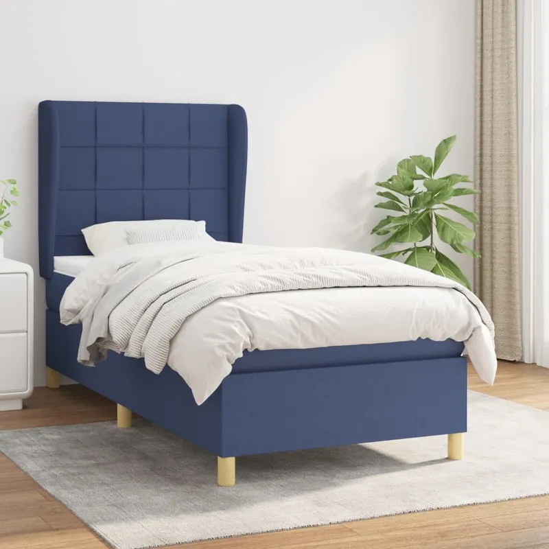 vidaXL Ramsäng med madrass blå 90×190 cm tyg (#3676)
