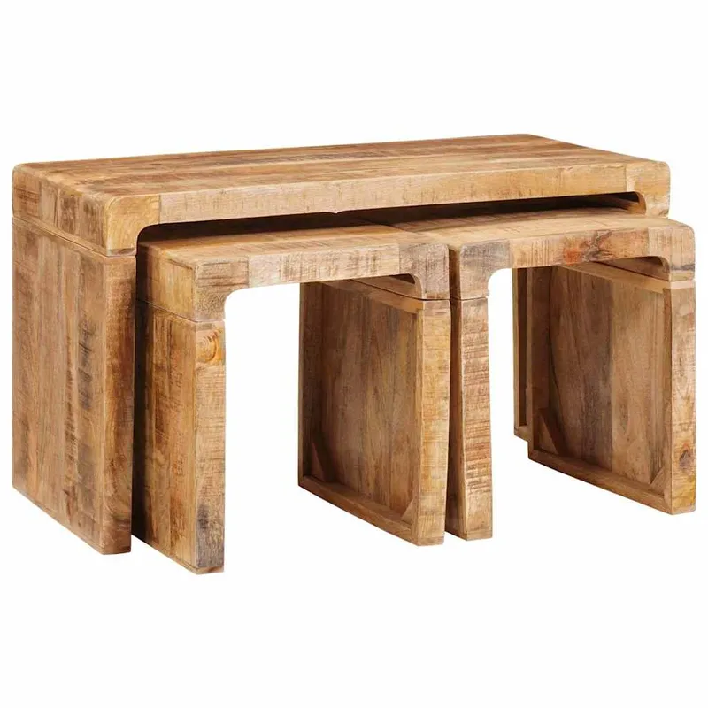 vidaXL Nestingbord 3 st Brun 82 x 40 x 46 cm Massivt mangoträ