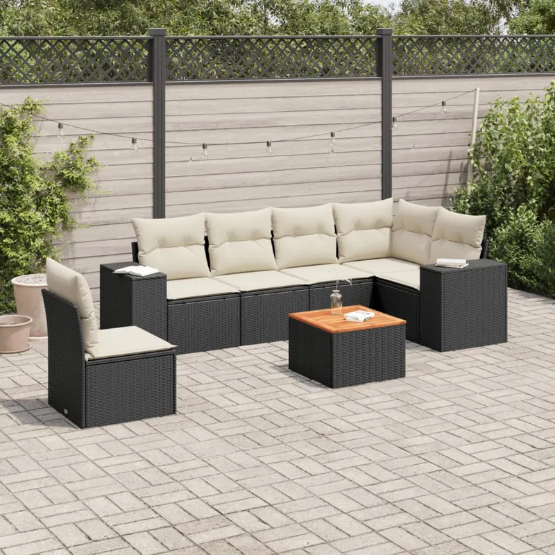 vidaXL Patio Sofa Set Black and Cream