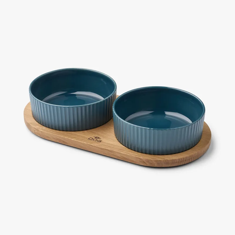 Kronborg Matbar för Hund – L / Petrol Blue/Oak