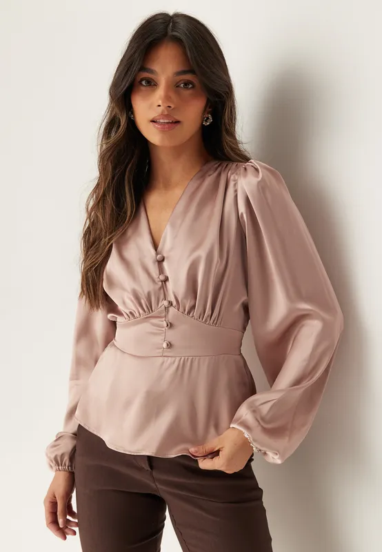 Satin V-neck Blouse (#3433)