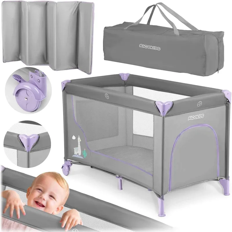 Resesäng för barn 125 x 65 x 78 cm RK-240 grå/lavendel