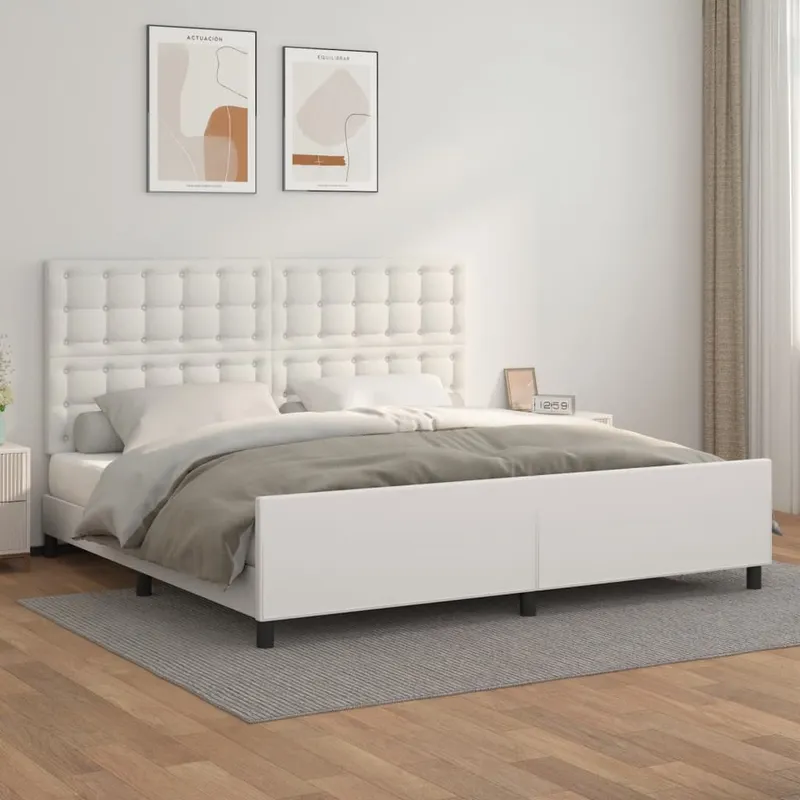 vidaXL Sängram med huvudgavel vit 200×200 cm konstläder (#0888)