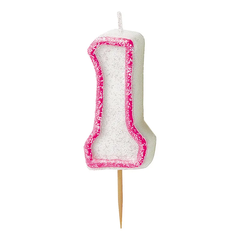 Tårtljus Glitter Rosa – Siffra 1