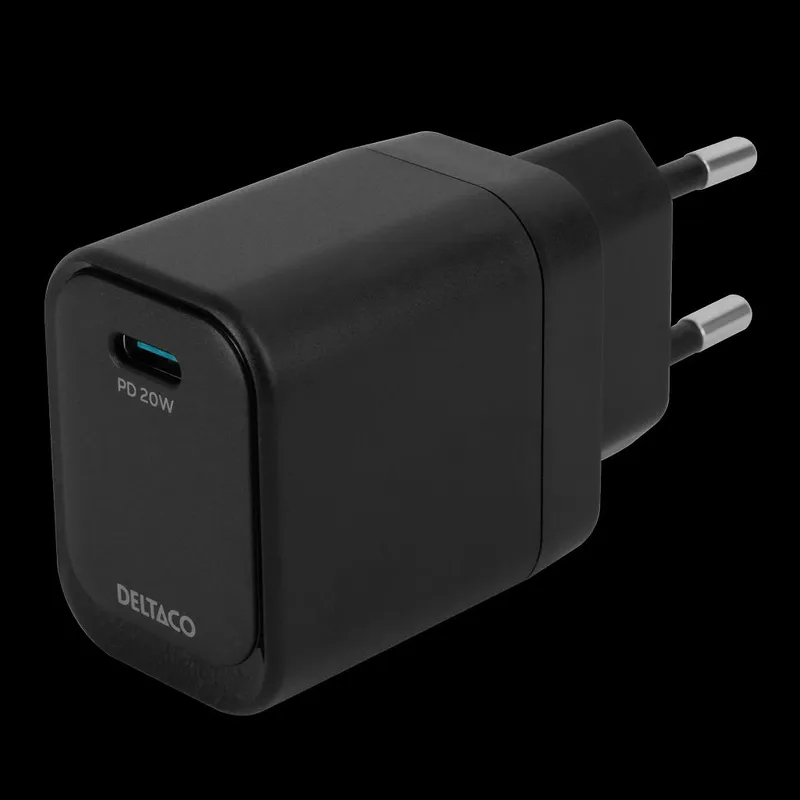 Deltaco USB-C väggladdare - 20 W, svart