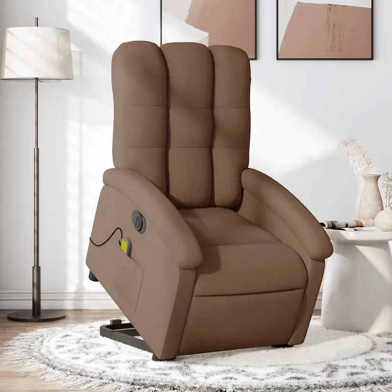 vidaXL Elektrisk massagefåtölj med uppresningshjälp brun tyg (#6202)