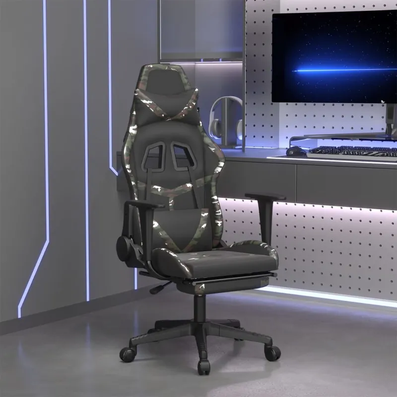 vidaXL Gamingstol med fotstöd svart och kamouflage konstläder (#8950)