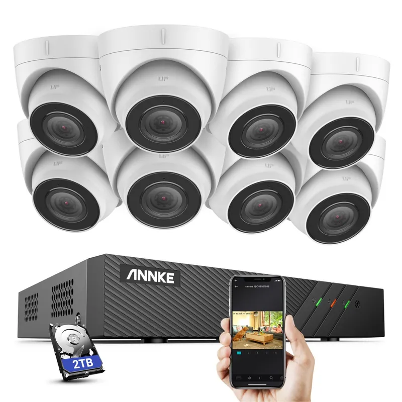 Proffs Övervakningssystem med 8st IP Kameror, POE, Push, IR Mörkersyn, ljud, NVR, IP67, 2TB, WIFI