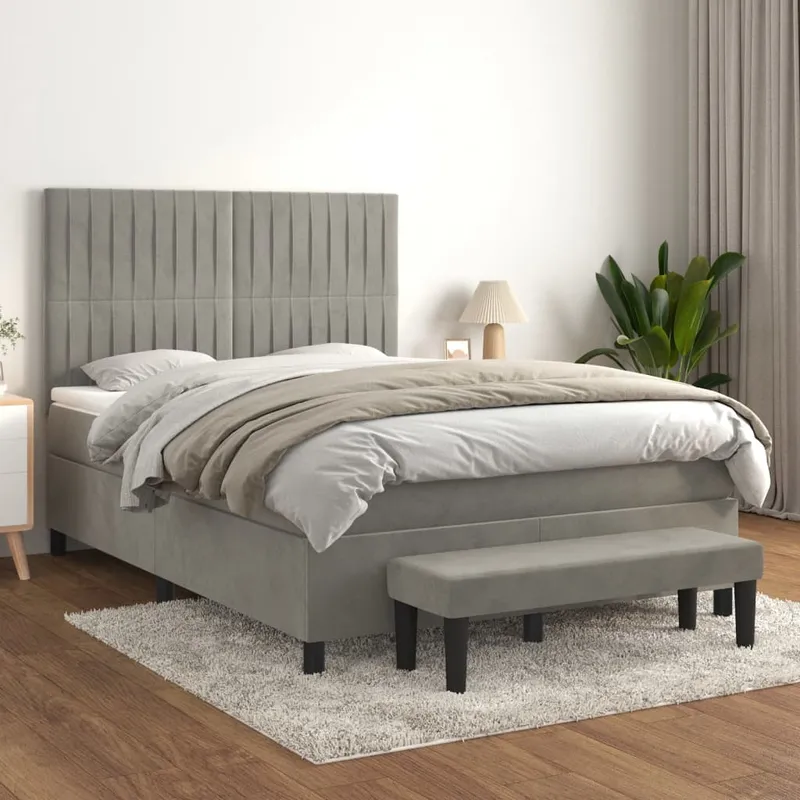 vidaXL Ramsäng med madrass ljusgrå 140×190 cm sammet (#9696)