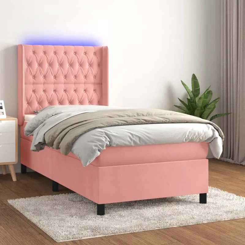 vidaXL Ramsäng med madrass rosa & LED 90×200 cm sammet (#3354)