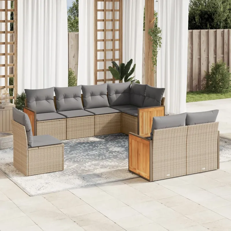 vidaXL Matgrupp för trädgården med dynor 8 delar beige konstrotting (#8108)
