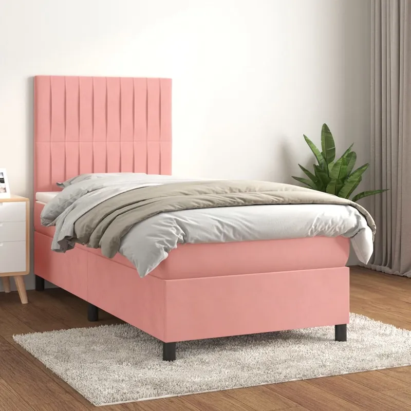 vidaXL Ramsäng med madrass rosa 100×200 cm sammet (#7960)