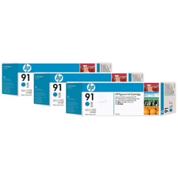 HP Cyan Vivera bläckpatron No. 91 (775 ml) *3-pack*