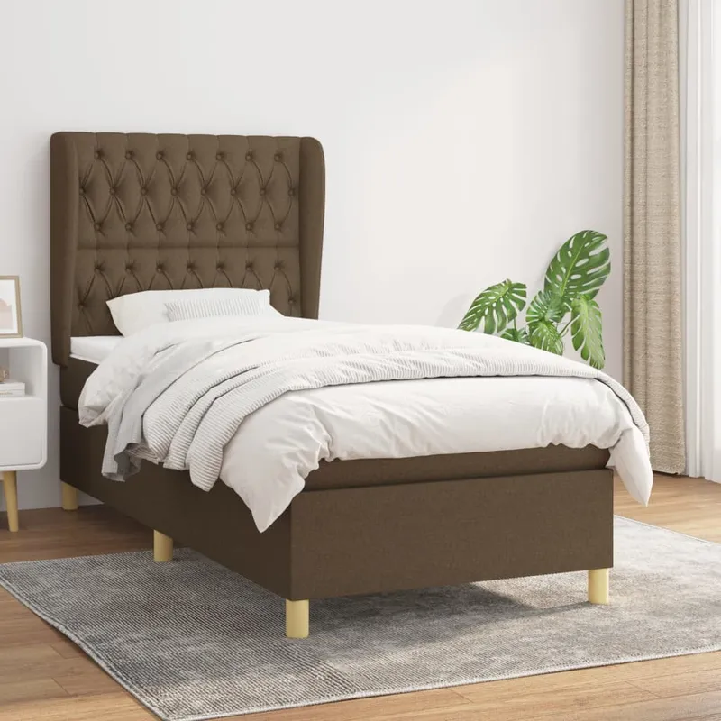 vidaXL Ramsäng med madrass mörkbrun 90×190 cm tyg (#6042)