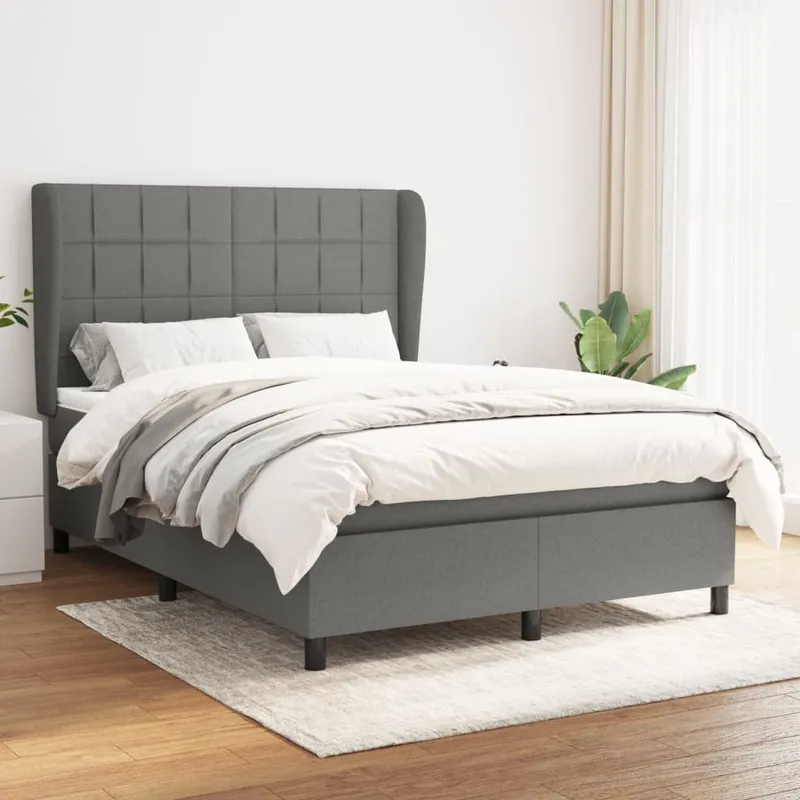 vidaXL Ramsäng med madrass mörkgrå 140×190 cm tyg (#8344)