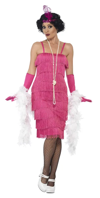 Flapper Lång Rosa Maskeraddräkt M