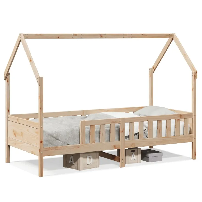 vidaXL Barnsäng med husram 90×200 cm massiv furu