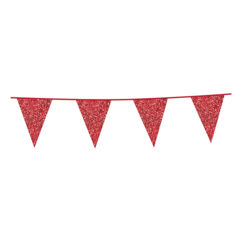 Röda vimplar med glitter - vimpelgirlang 6 m