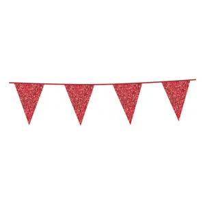 Röda vimplar med glitter - vimpelgirlang 6 m