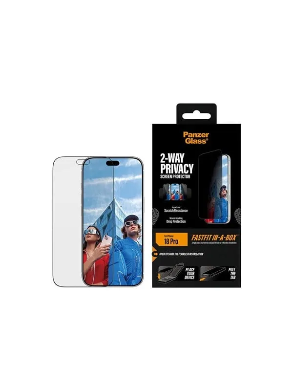 PanzerGlass 2-Way Privacy Screen Protector Apple iPhone 18 Pro | Ultra-Wide Fit w. FASTFIT IN-A-BOX