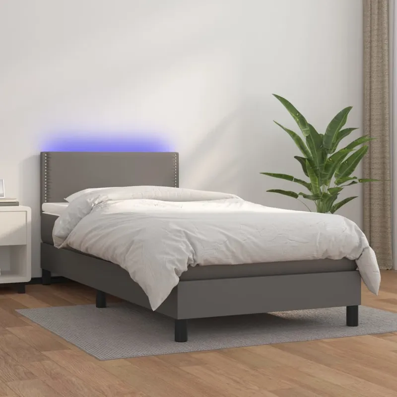vidaXL Ramsäng med madrass & LED grå 80×200 cm konstläder