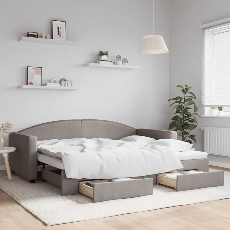 vidaXL Dagbädd utdragbar med lådor taupe 90×200 cm tyg (#6015)