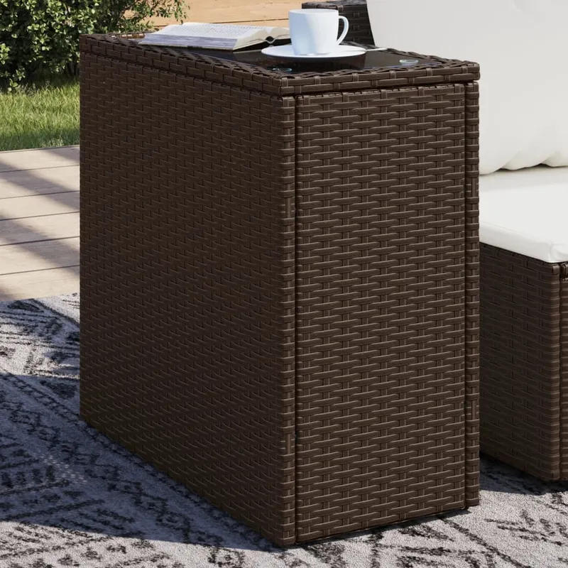 vidaXL Trädgårdsbord med glasskiva brun 58×27,5×55 cm konstrotting